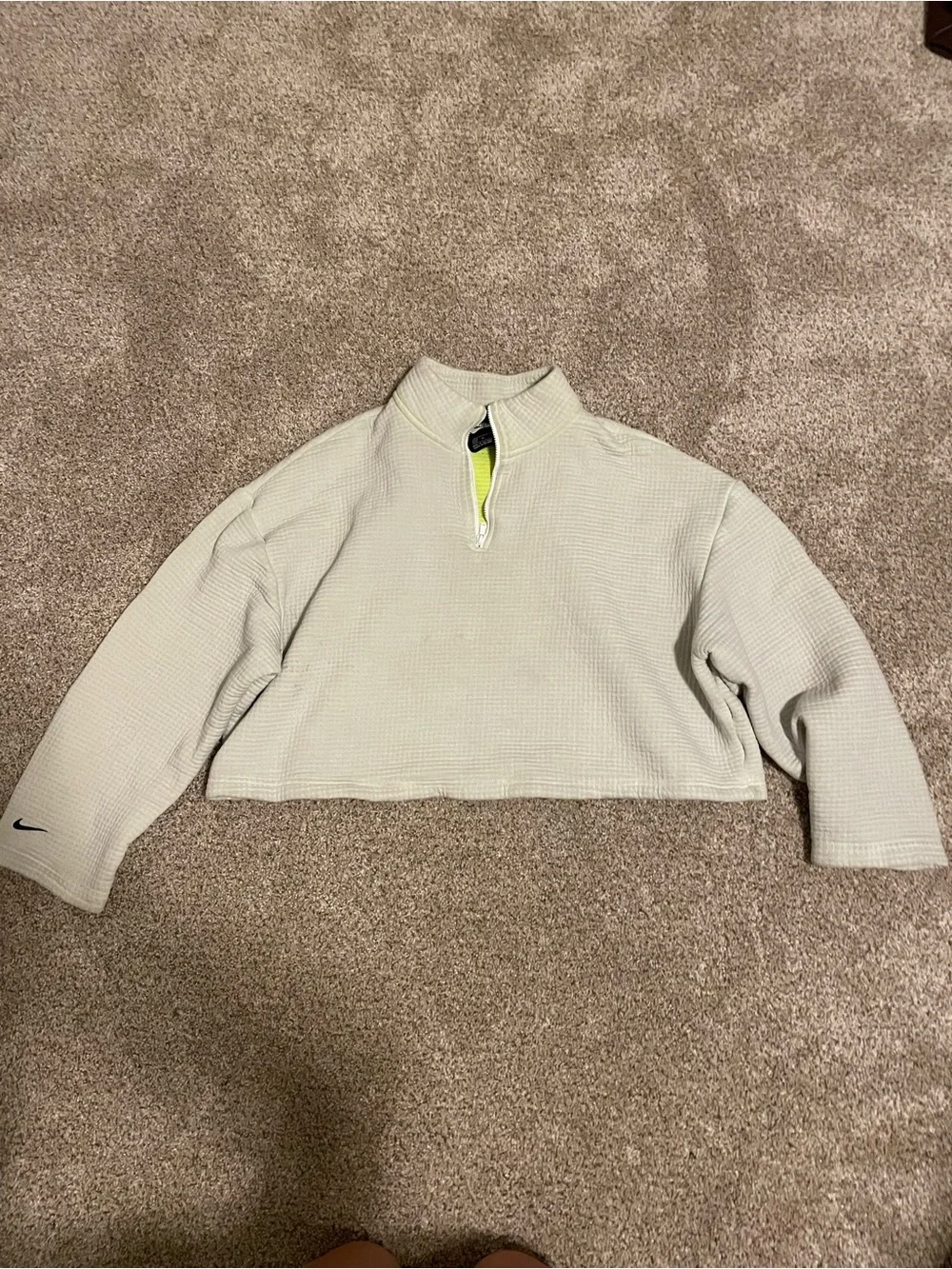 Nike White Quarter-Zip Pullover with Neon Yellow Lining